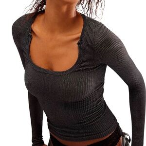 NEW WITH TAGS Free People Intimately Grey/Black/White Waffle Knit top Size: XS/S